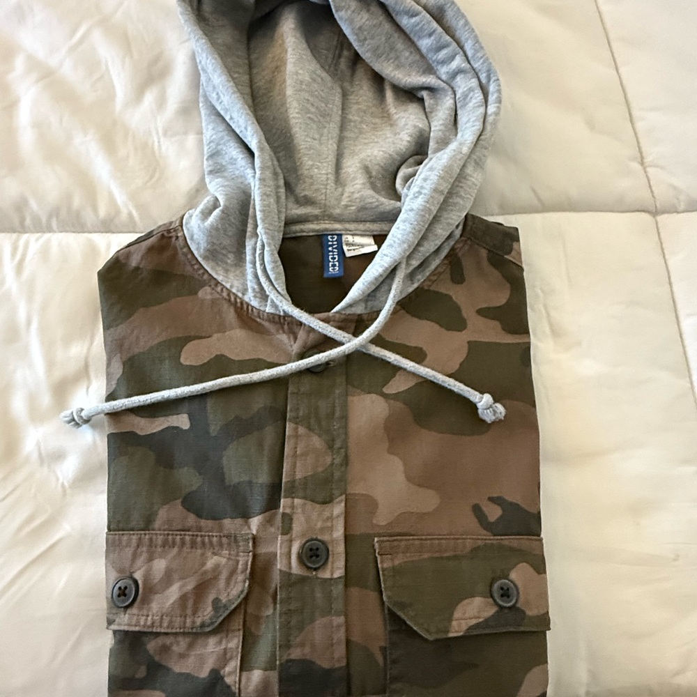 Camouflage Jacket with Gray Hood